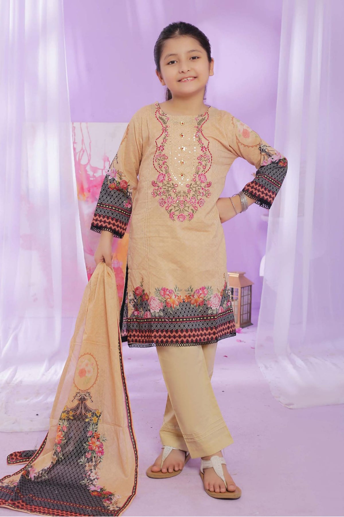 Shifa Girls by Suntex Fabrics 3 Piece Kids Pret Eid Collection'2023-SH-2334-Caramel