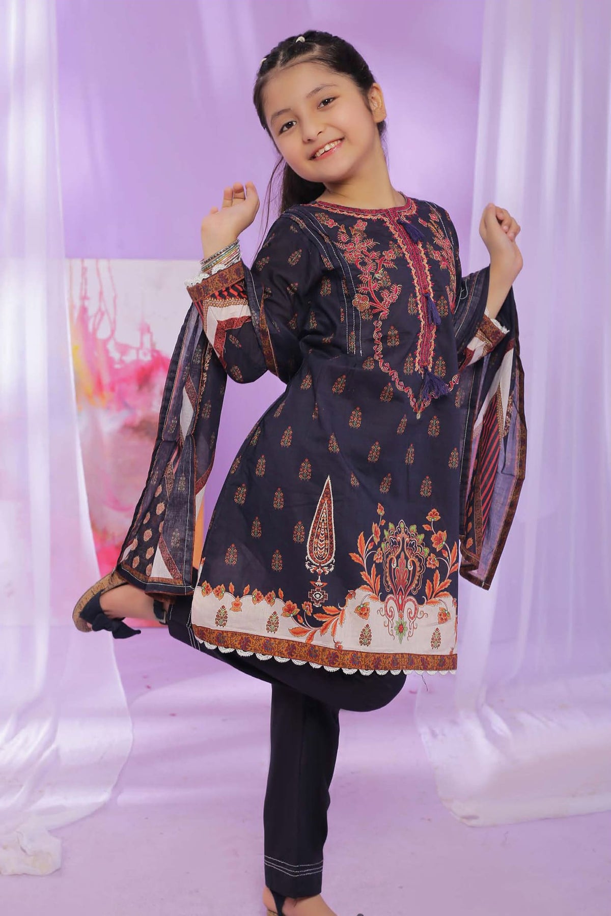 Shifa Girls by Suntex Fabrics 3 Piece Kids Pret Eid Collection'2023-SH-2337-Navy