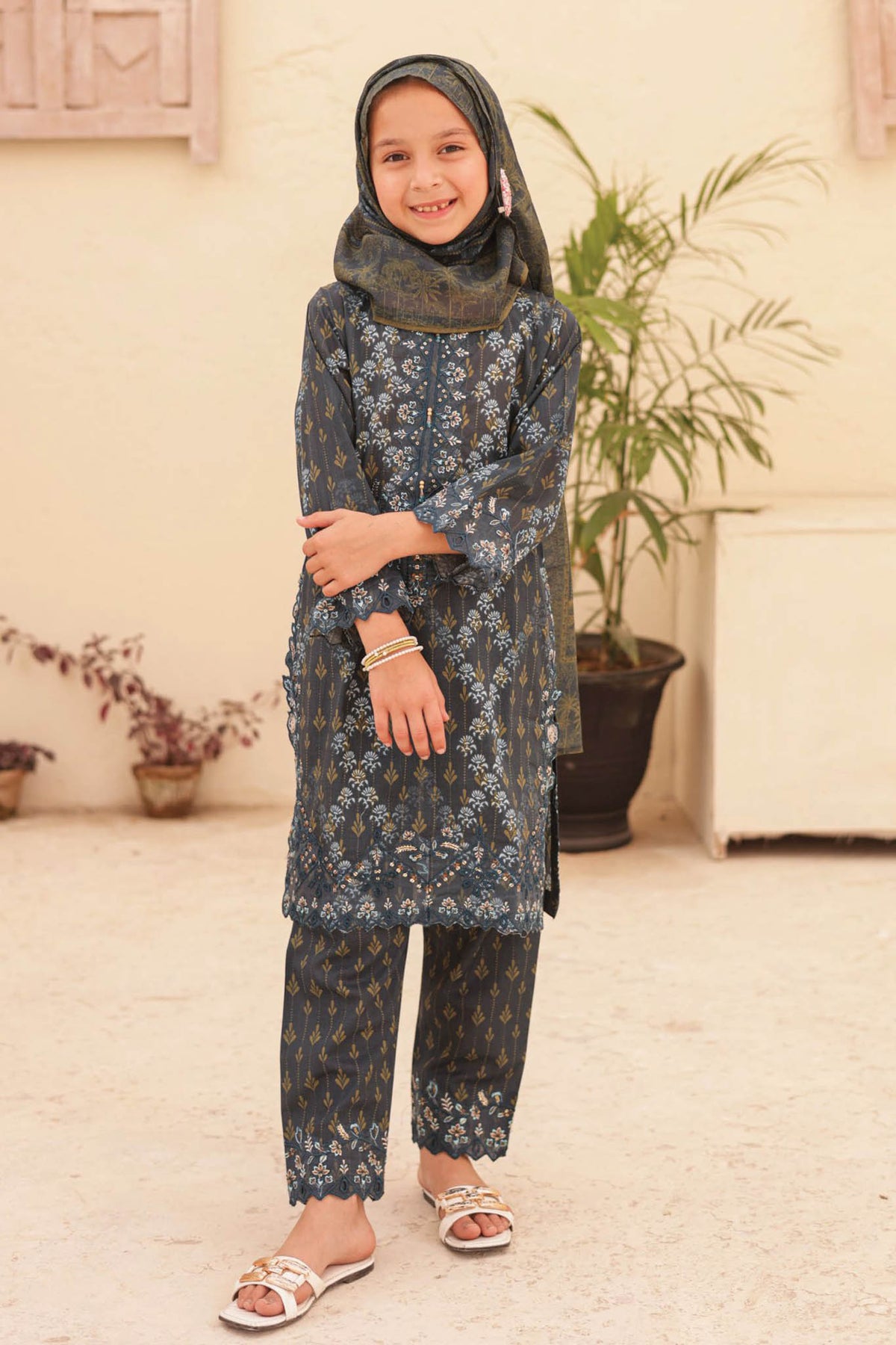 Shifa Girls By Suntex Stitched 3 Piece Summer Emb Lawn Collection'2024-SH-2419