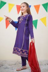 Jashn E Eid By Shanzey Stitched 3 Piece Festive Emb Cotton Collection-SHK-3613-Purple