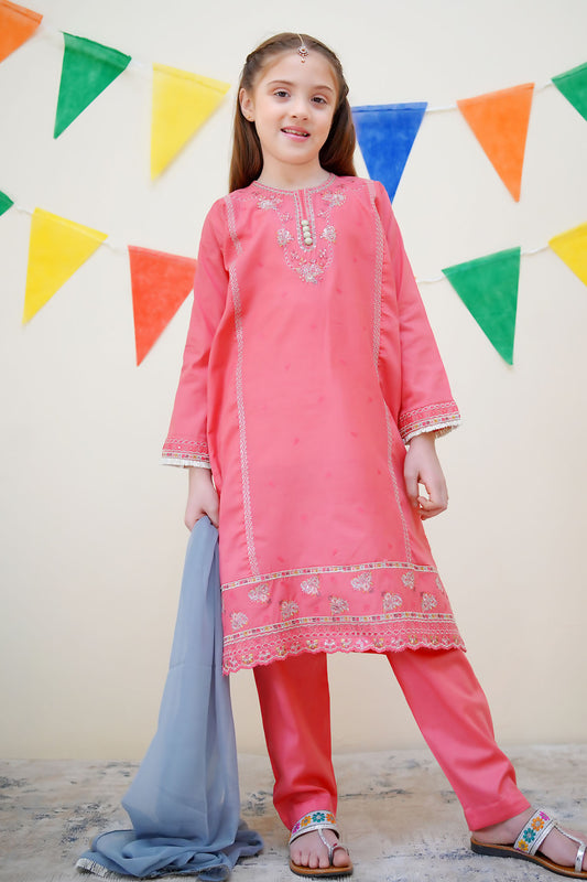 Jashn E Eid By Shanzey Stitched 3 Piece Festive Emb Cotton Collection-SHK-3614-Dark Pink