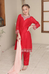 Nat Khat Guriya By Shanzey Stitched 3 Piece Cotton Suit-SHK-5601-Red