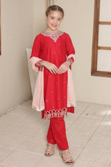 Nat Khat Guriya By Shanzey Stitched 3 Piece Cotton Suit-SHK-5601-Red