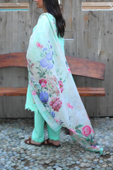 Chameli Studio Willow Green 3 Piece Unstitched Embroidered Cotton Lawn