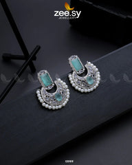 Silver Cluster Pearl Earrings Mint Green - Zeesy Jewellery