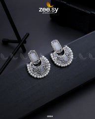 Silver Cluster Pearl Earrings White - Zeesy Jewellery