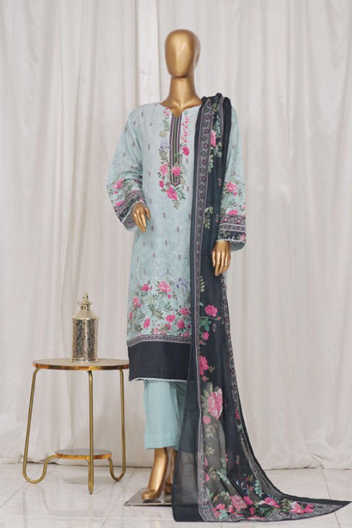 Bin Saeed Stitched 3 Piece Exclusive Printed Lawn Vol-02 Collection-SM-002-Sky