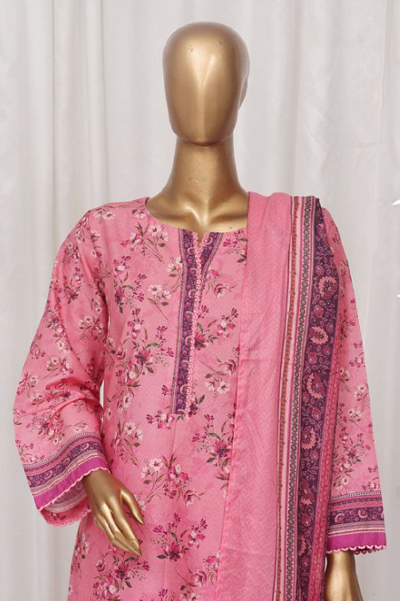 Bin Saeed Stitched 3 Piece Exclusive Printed Lawn Vol-02 Collection-SM-004-Pink