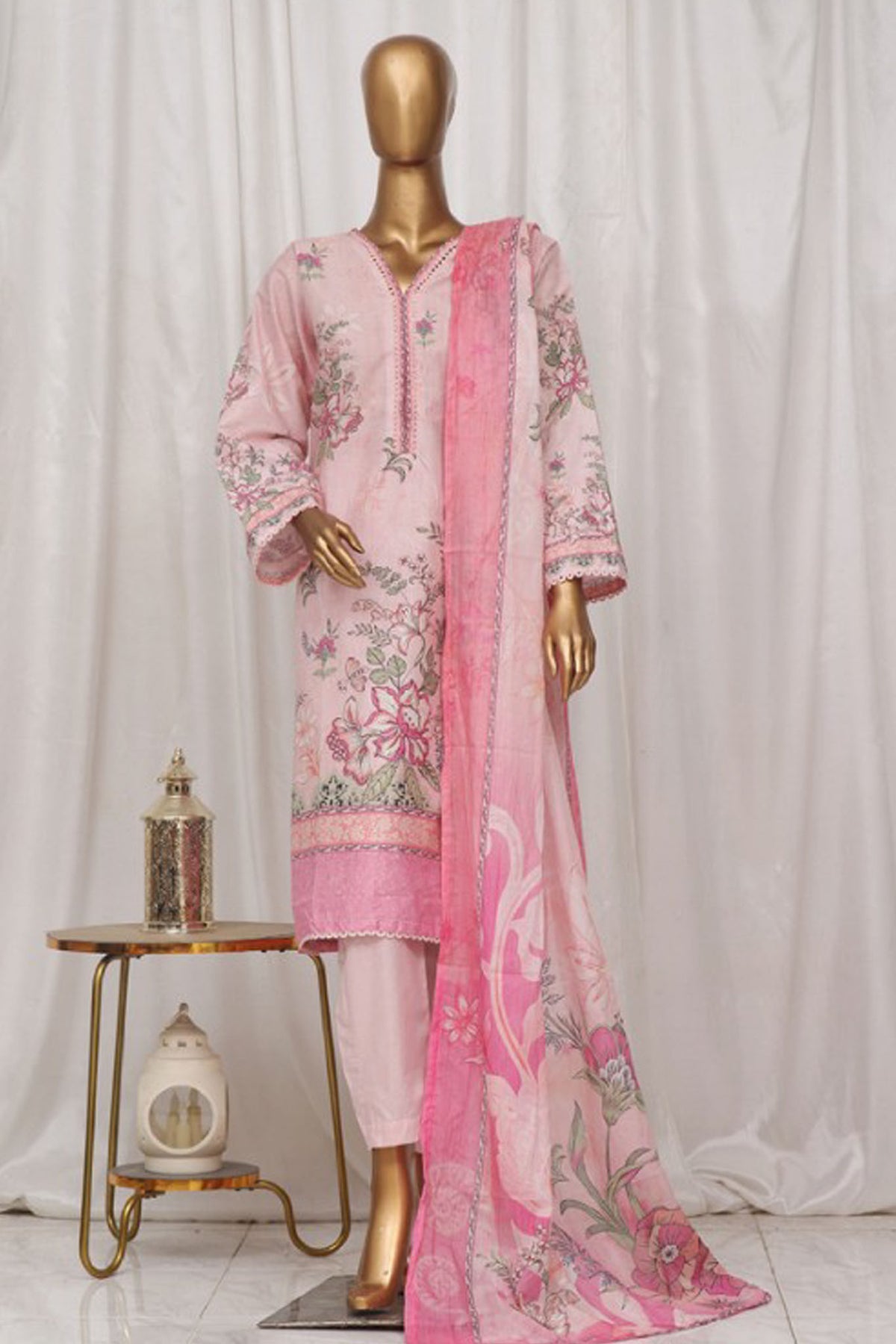 Bin Saeed Stitched 3 Piece Exclusive Printed Lawn Vol-02 Collection-SM-009-Pink