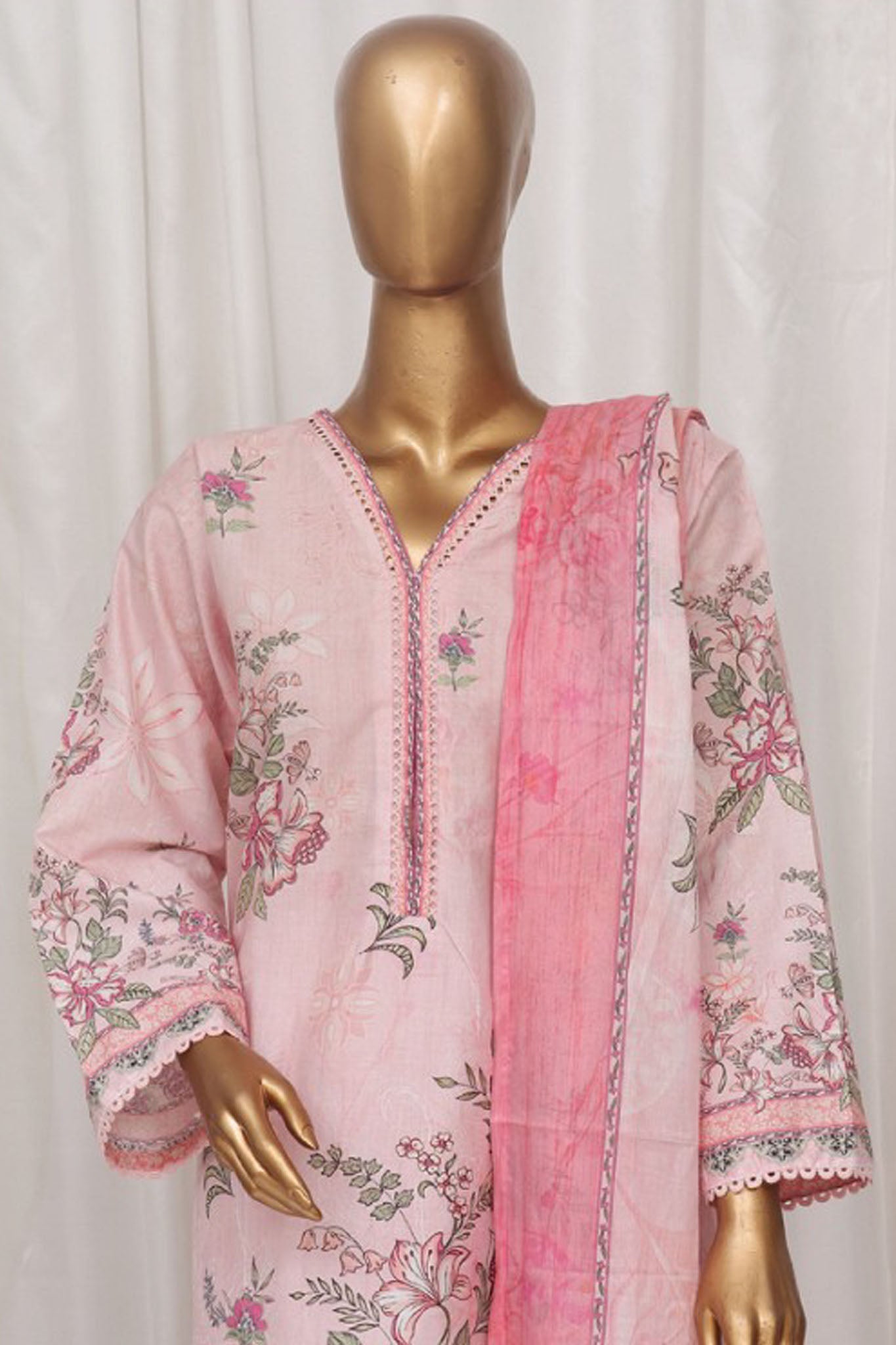 Bin Saeed Stitched 3 Piece Exclusive Printed Lawn Vol-02 Collection-SM-009-Pink