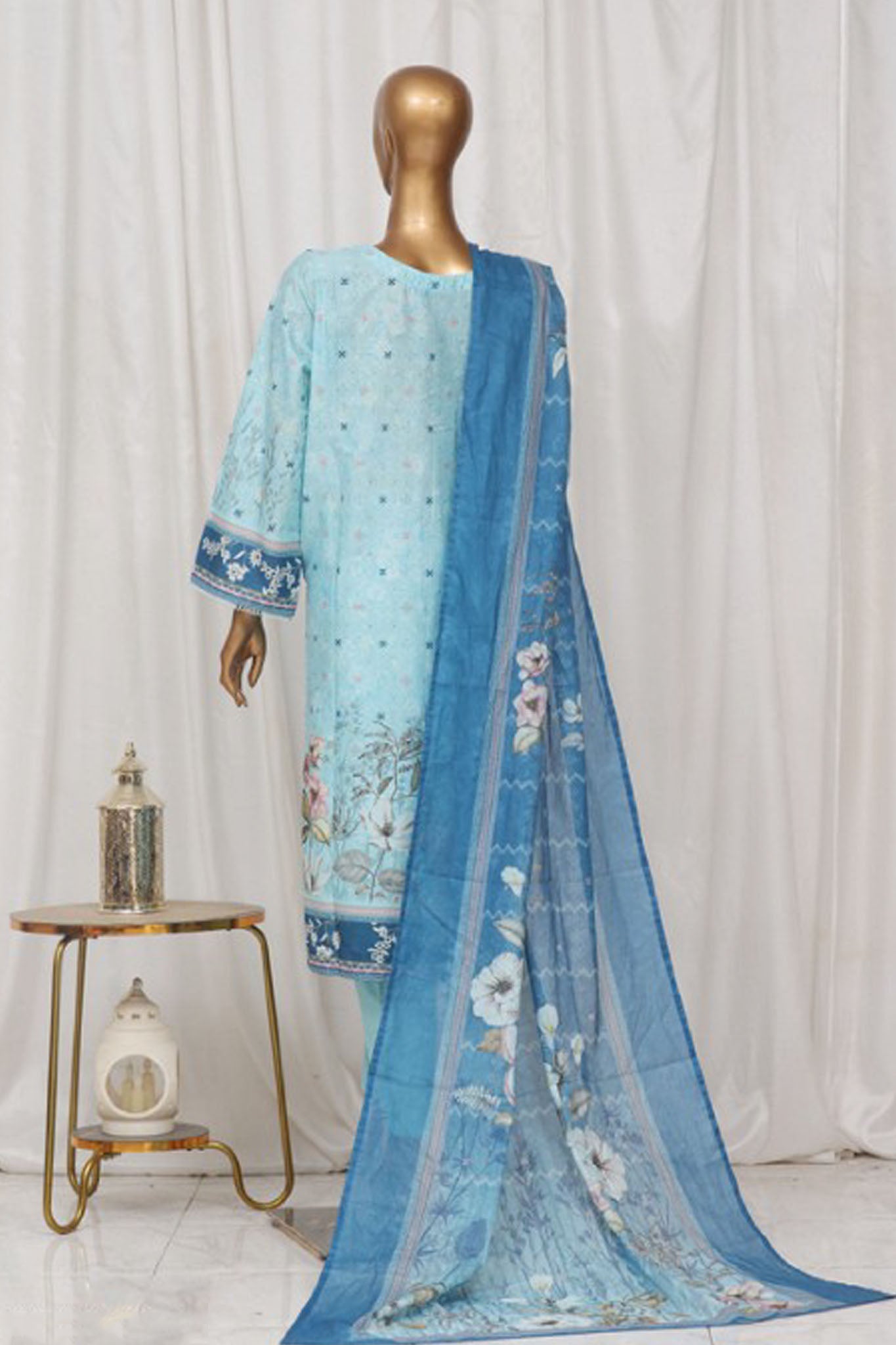 Bin Saeed Stitched 3 Piece Exclusive Printed Lawn Vol-02 Collection-SM-017-Sky Blue