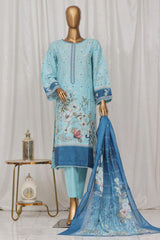 Bin Saeed Stitched 3 Piece Exclusive Printed Lawn Vol-02 Collection-SM-017-Sky Blue