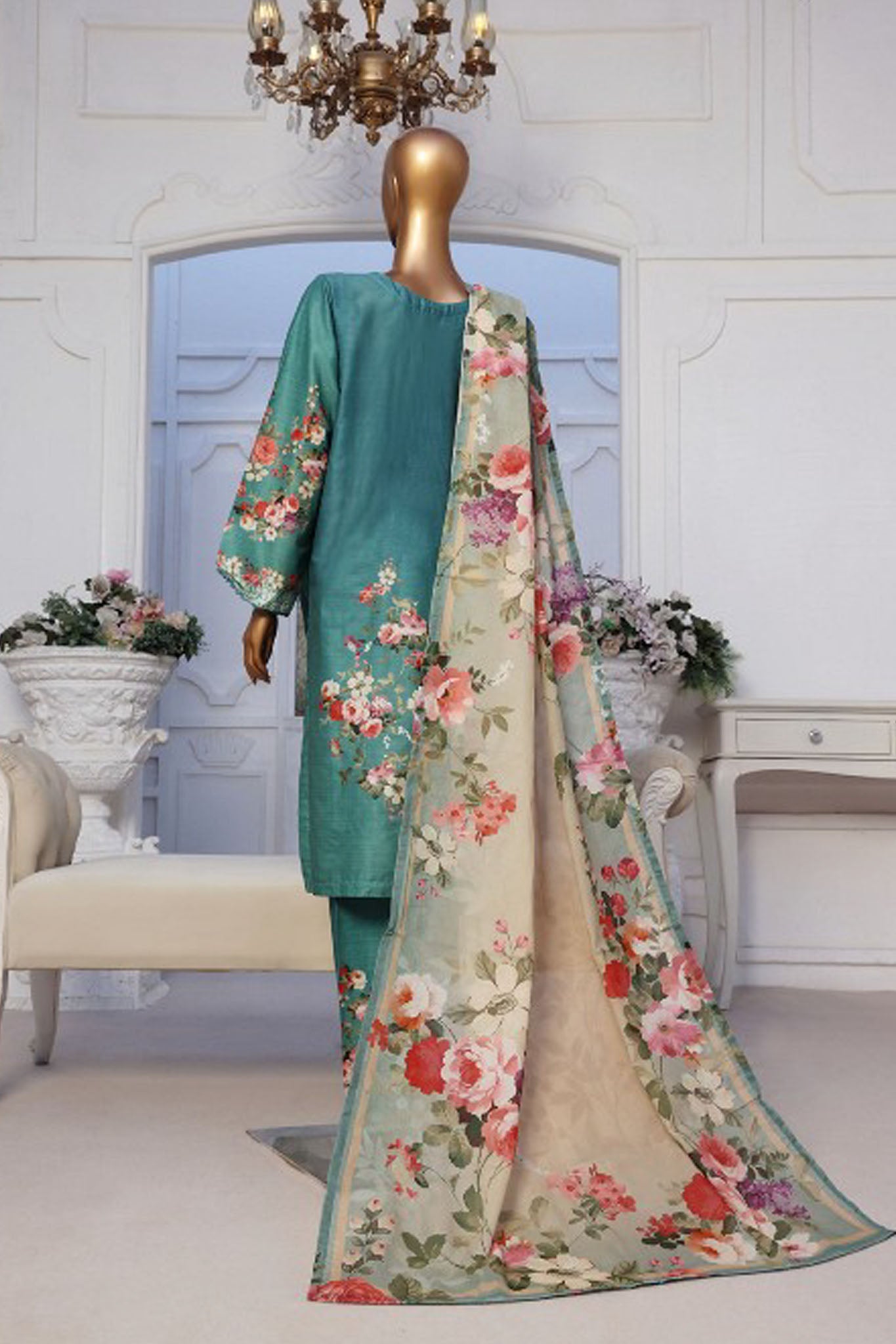 Bin Saeed Stitched 3 Piece Exclusive Printed Lawn Vol-02 Collection-SM-025-Teal