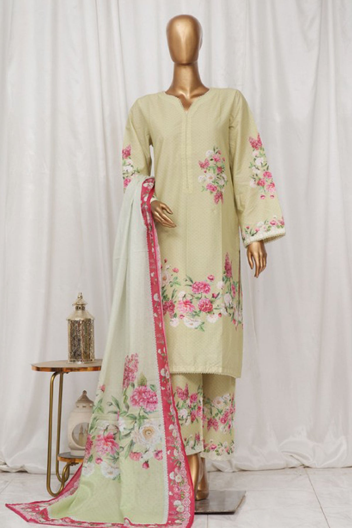 Bin Saeed Stitched 3 Piece Exclusive Printed Lawn Vol-02 Collection-SM-029-Cream