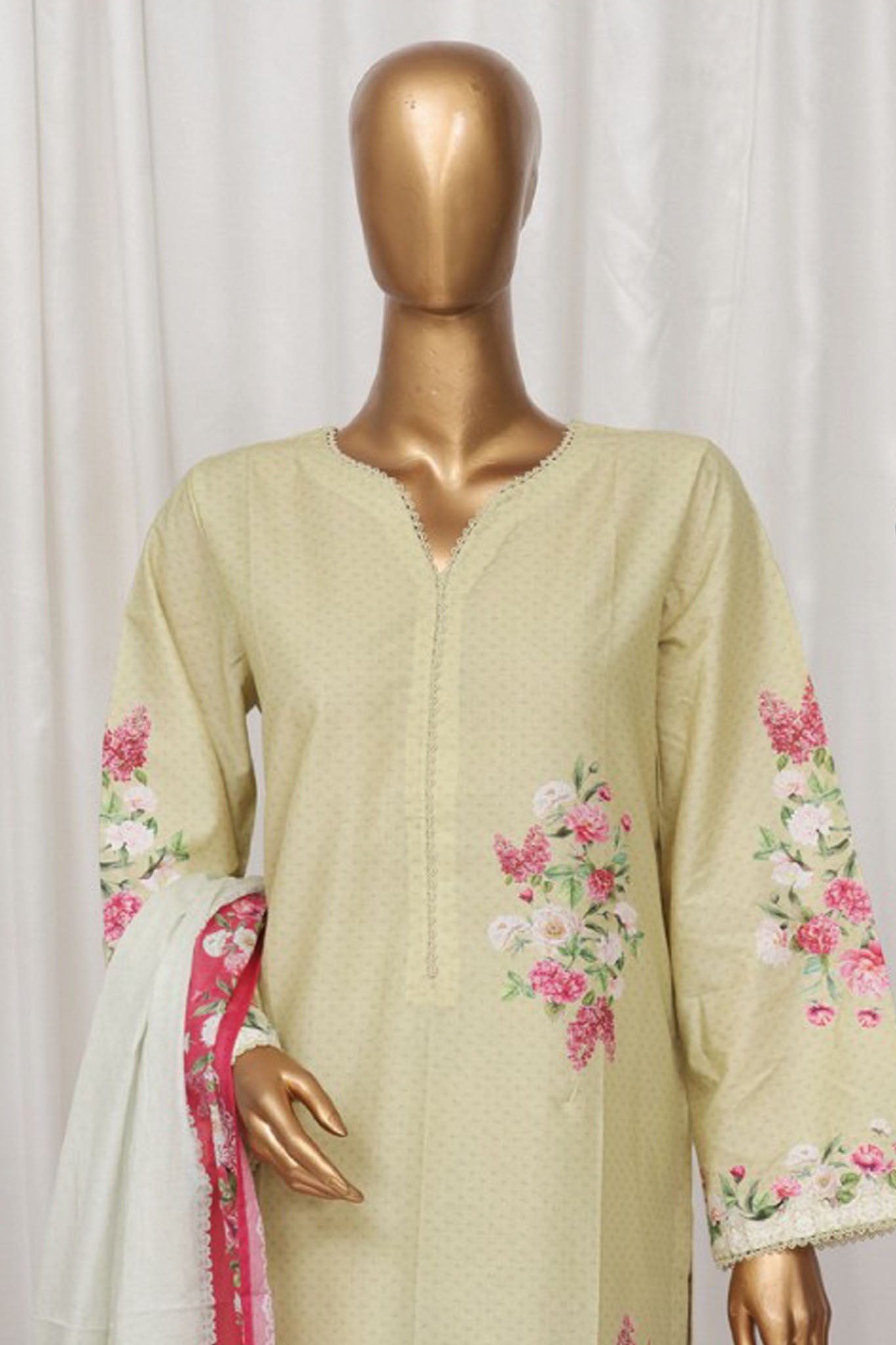 Bin Saeed Stitched 3 Piece Exclusive Printed Lawn Vol-02 Collection-SM-029-Cream