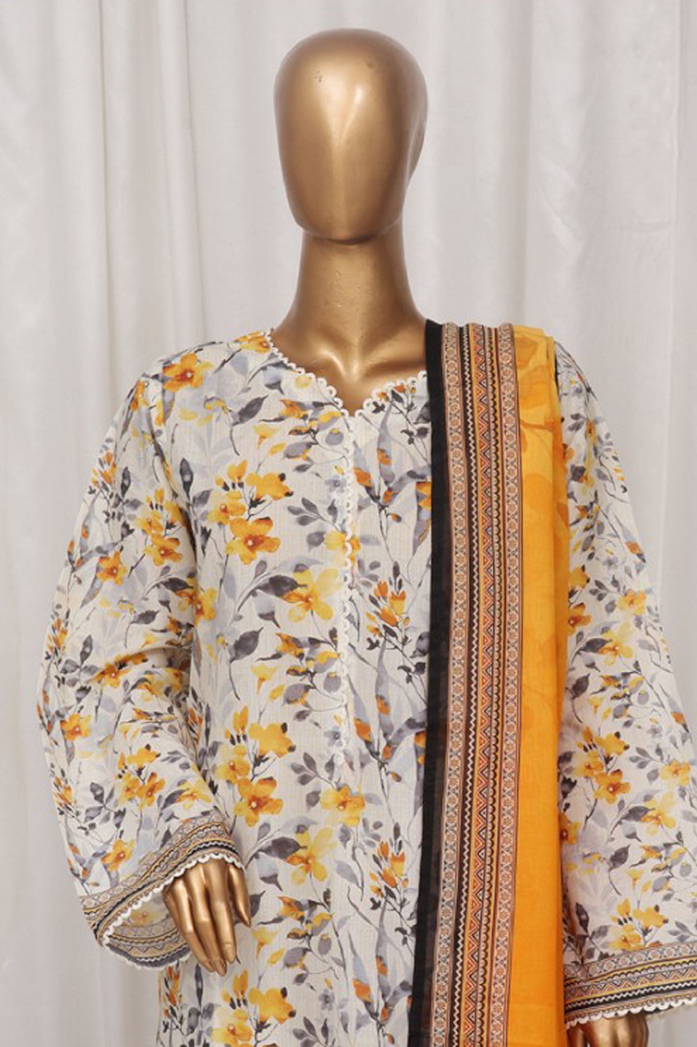 Bin Saeed Stitched 3 Piece Exclusive Printed Lawn Vol-02 Collection-SM-042-Yellow