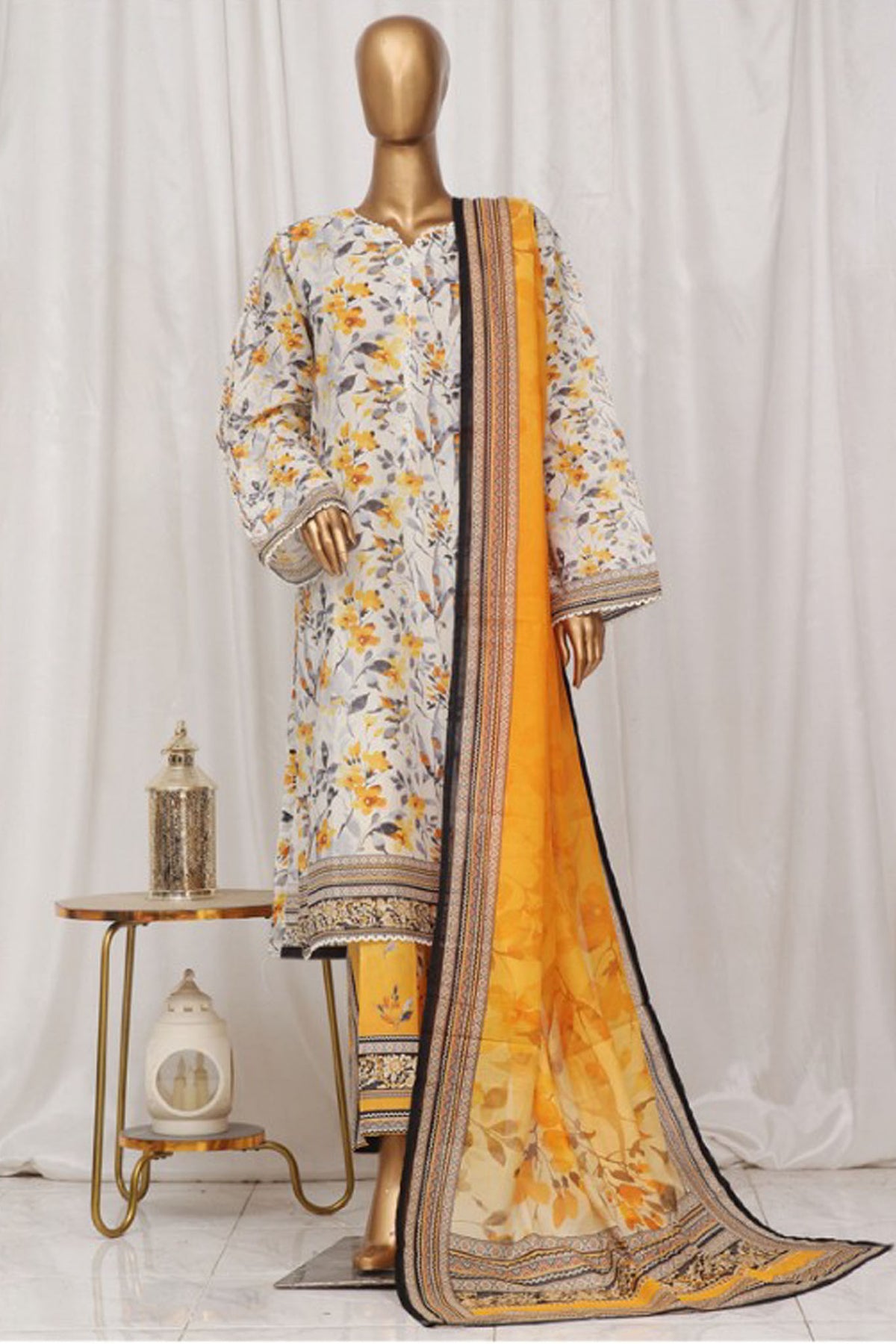 Bin Saeed Stitched 3 Piece Exclusive Printed Lawn Vol-02 Collection-SM-042-Yellow