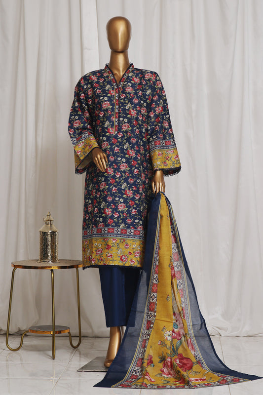 Bin Saeed Stitched 3 Piece Exclusive Printed Lawn Vol-01 Collection-SM-1334-Blue