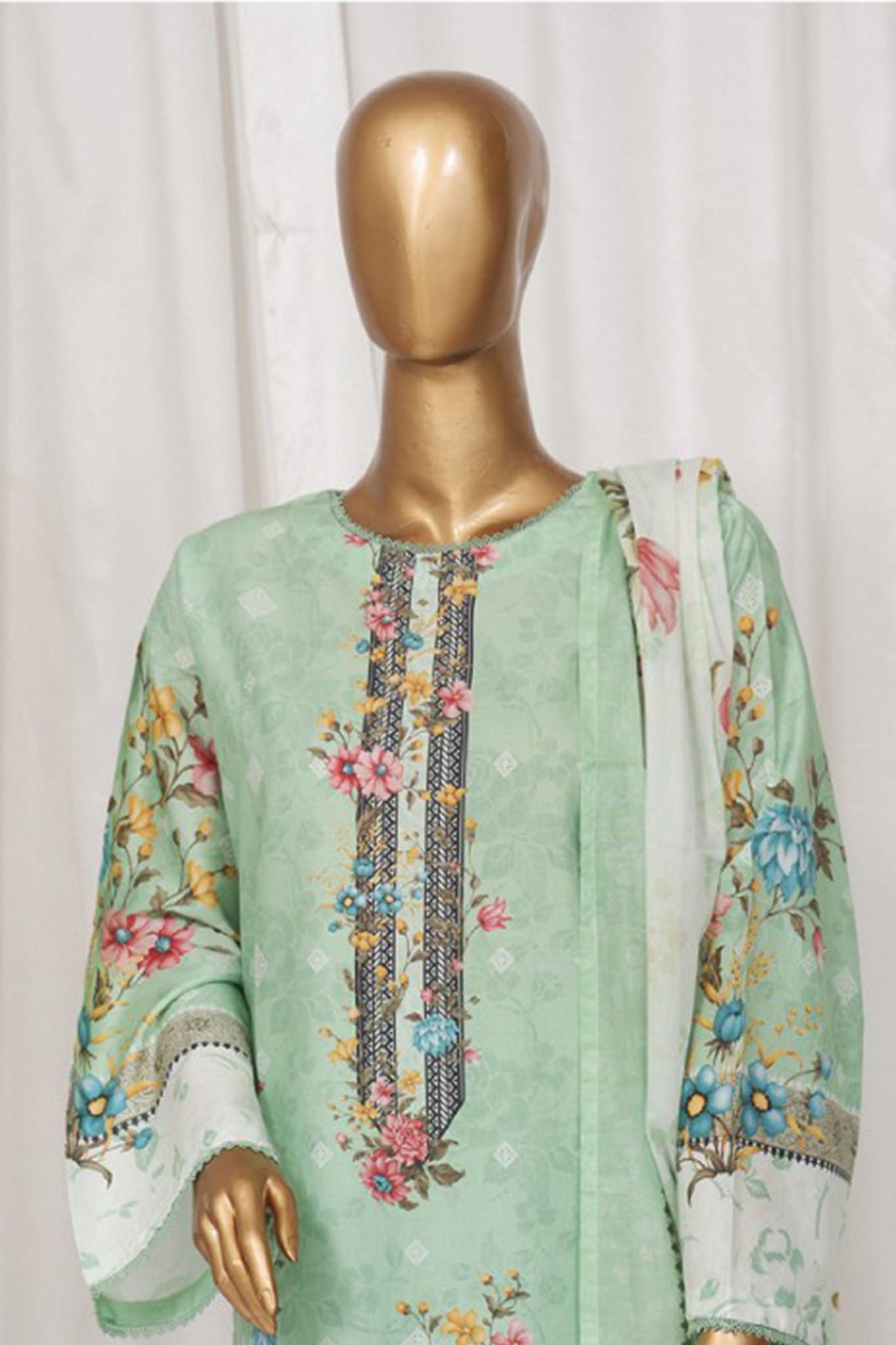 Bin Saeed Stitched 3 Piece Exclusive Printed Lawn Vol-01 Collection-SM-07-Mint