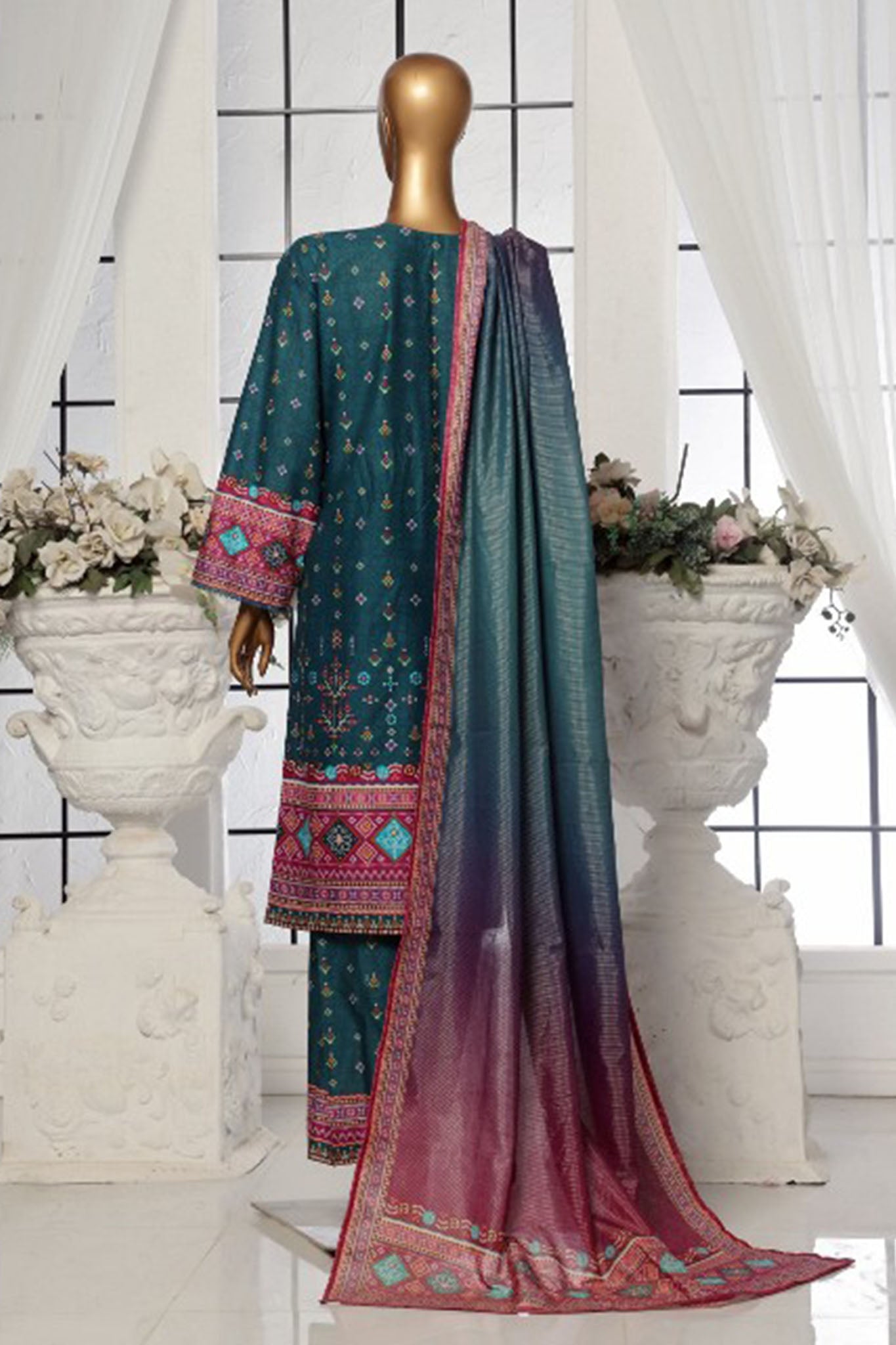 Bin Saeed Stitched 3 Piece Exclusive Printed Lawn Vol-01 Collection-SM-112-Dark Green