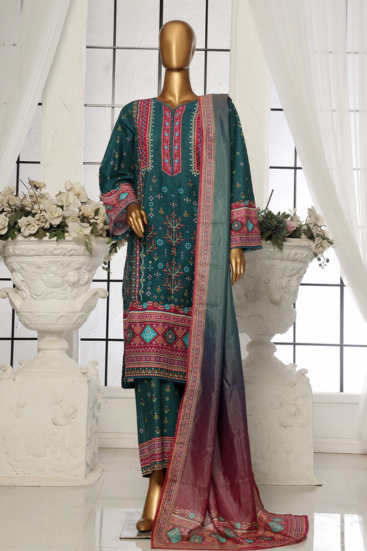 Bin Saeed Stitched 3 Piece Exclusive Printed Lawn Vol-01 Collection-SM-1683-Dark Green