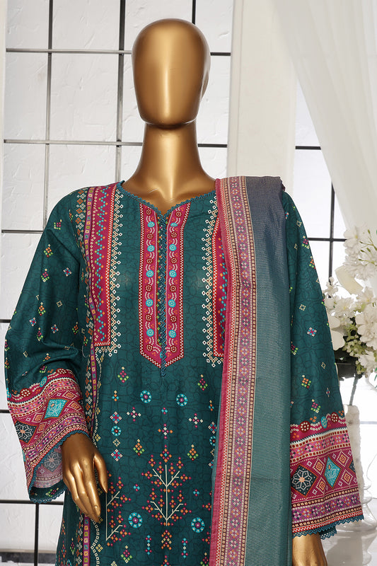 Bin Saeed Stitched 3 Piece Exclusive Printed Lawn Vol-01 Collection-SM-1683-Dark Green