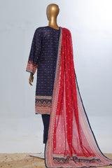 Bin Saeed Stitched 3 Piece Exclusive Printed Lawn Vol-08 Collection'2024-SM-1163-Navy Blue