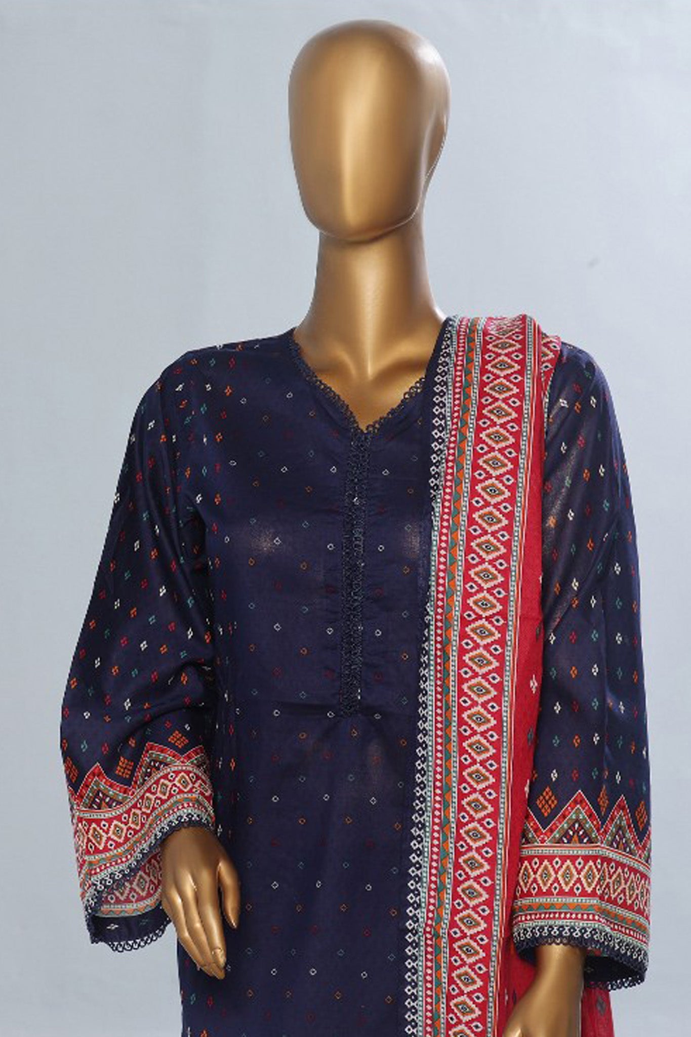 Bin Saeed Stitched 3 Piece Exclusive Printed Lawn Vol-08 Collection'2024-SM-1163-Navy Blue