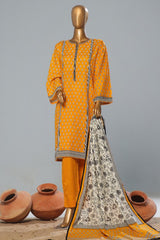 Bin Saeed Stitched 3 Piece Exclusive Printed Lawn Vol-08 Collection'2024-SM-1164-Mustard