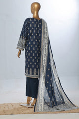 Bin Saeed Stitched 3 Piece Exclusive Printed Lawn Vol-08 Collection'2024-SM-1166-Navy Blue