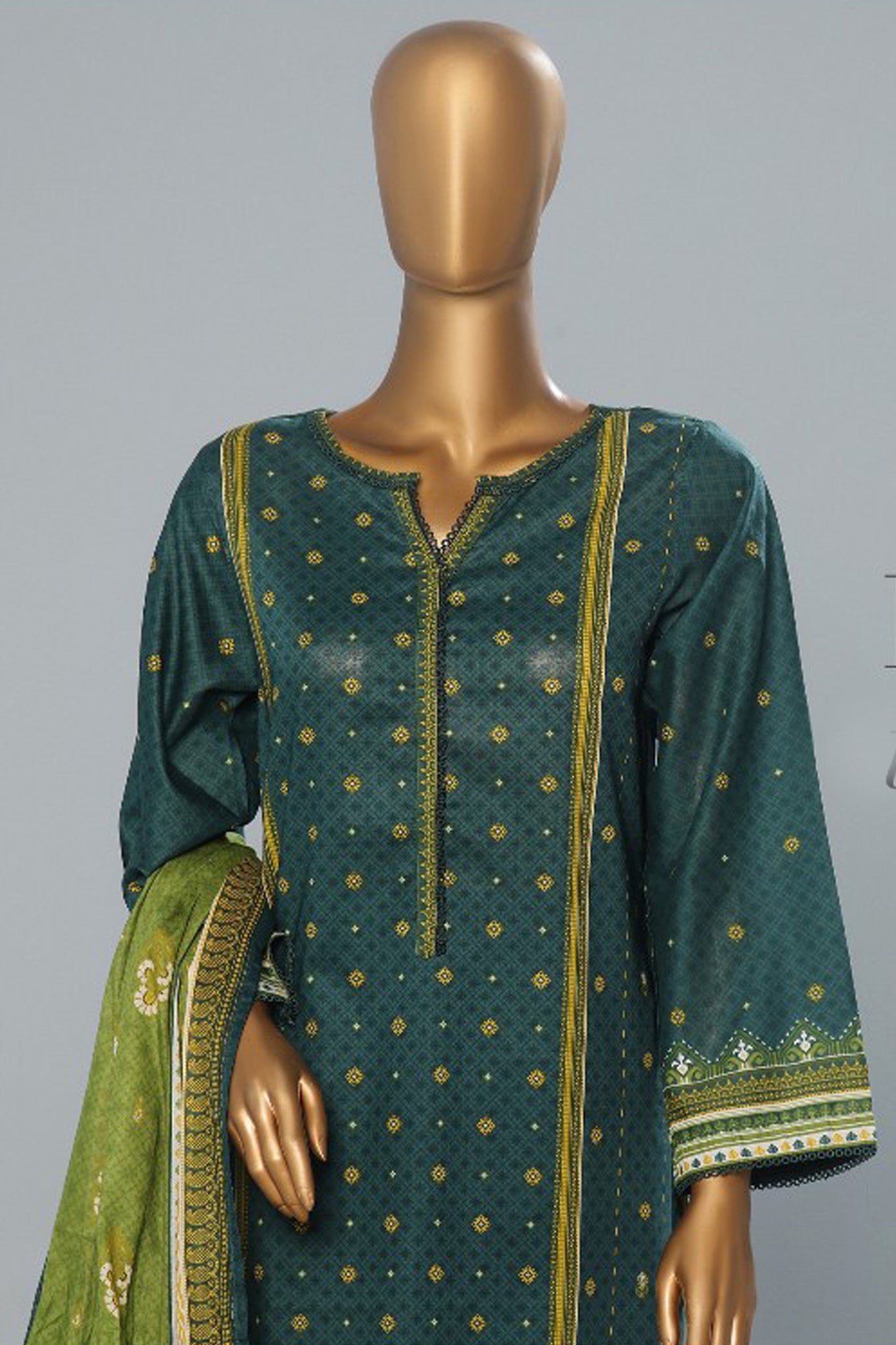 Bin Saeed Stitched 3 Piece Exclusive Printed Lawn Vol-08 Collection'2024-SM-1168-Dark Green