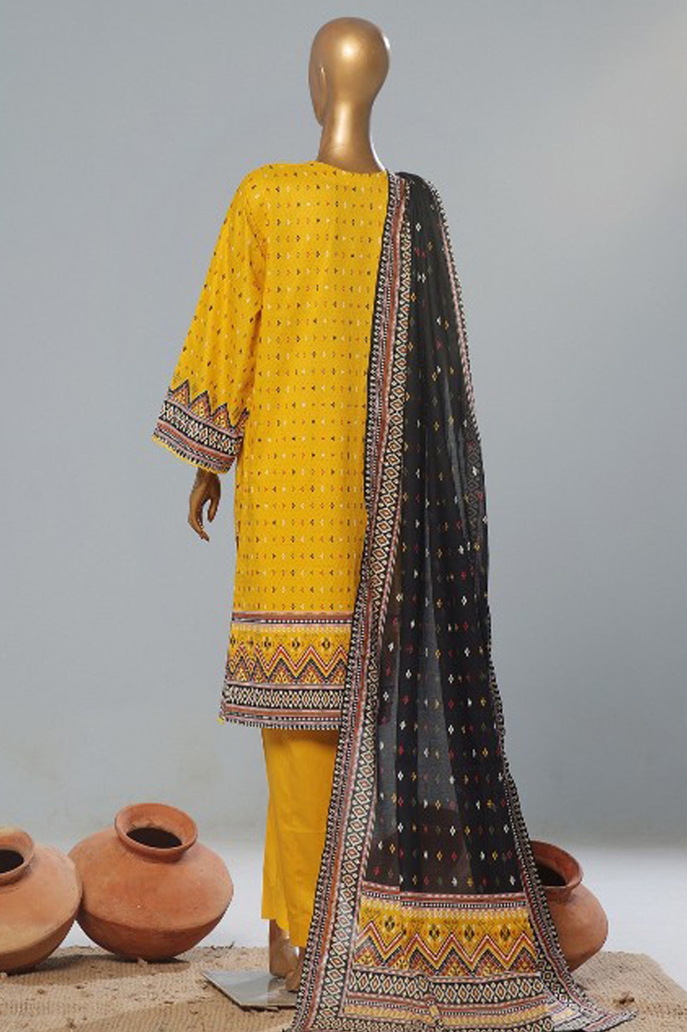 Bin Saeed Stitched 3 Piece Exclusive Printed Lawn Vol-08 Collection'2024-SM-1169-Yellow