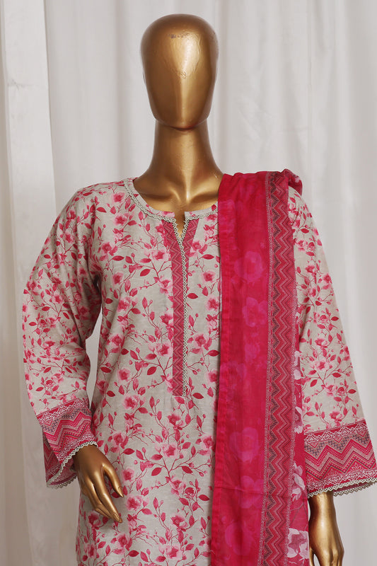 Bin Saeed Stitched 3 Piece Exclusive Printed Lawn Vol-01 Collection-SM-1340-Pink