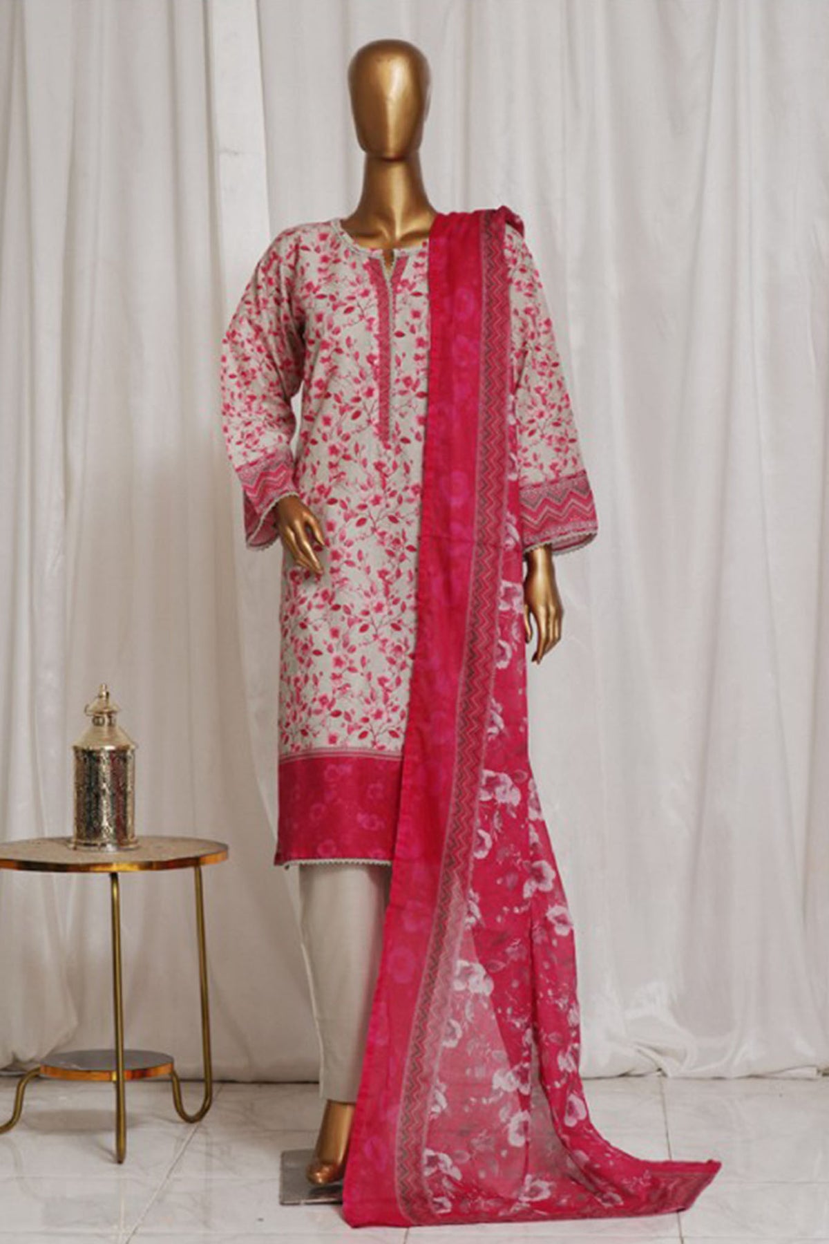 Bin Saeed Stitched 3 Piece Exclusive Printed Lawn Vol-01 Collection-SM-12-Magenta