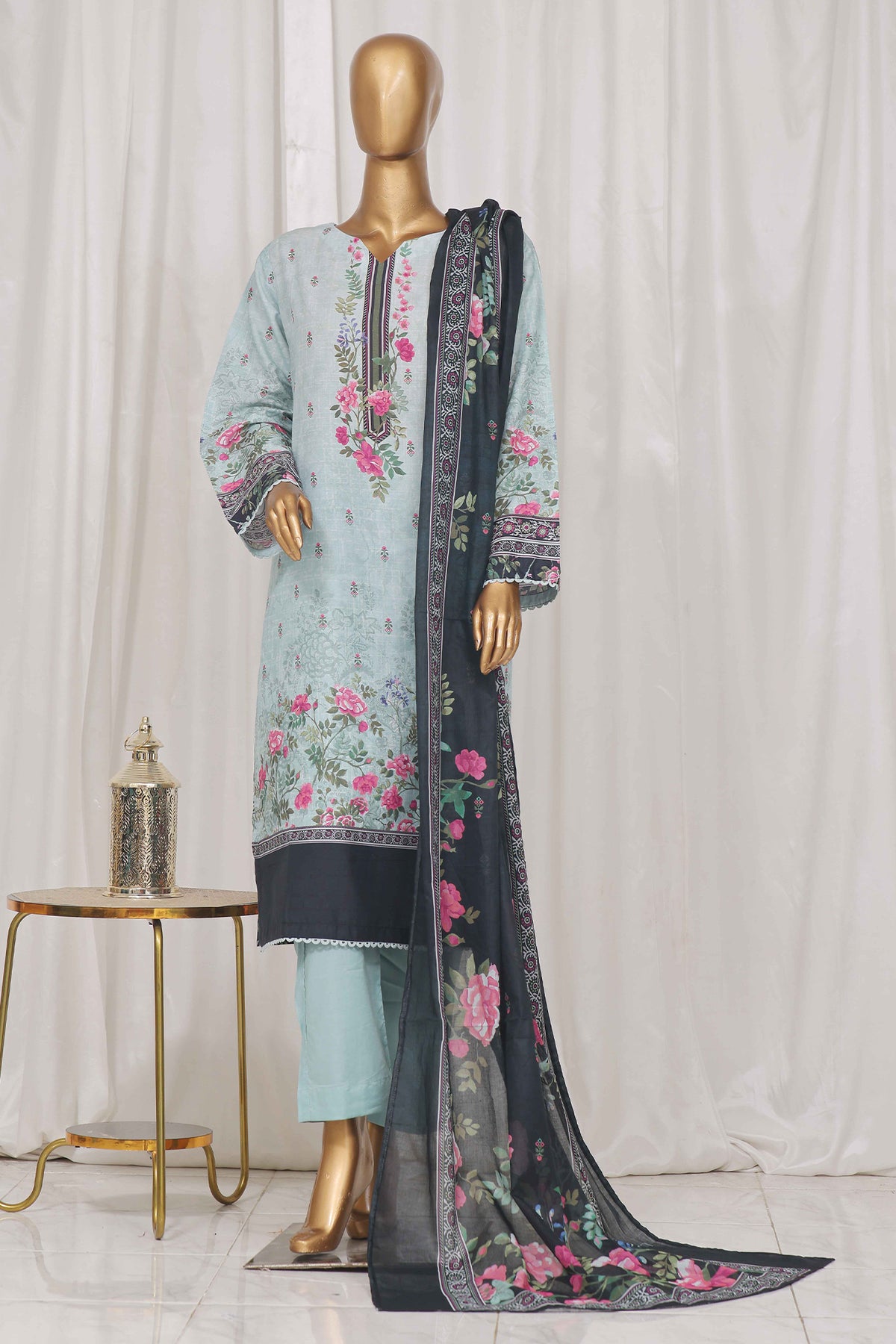 Bin Saeed Stitched 3 Piece Exclusive Printed Lawn Vol-02 Collection-SM-1330-Ferozi