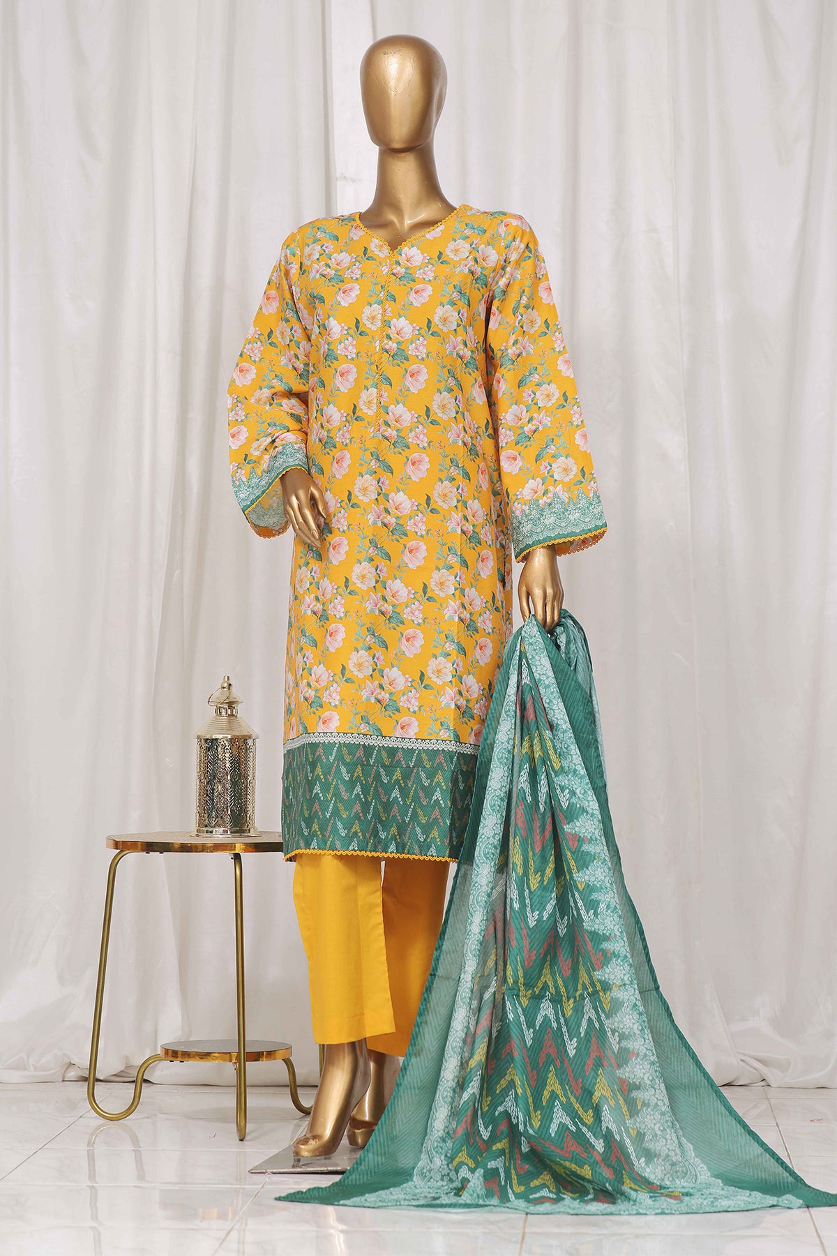 Bin Saeed Stitched 3 Piece Exclusive Printed Lawn Vol-04 Collection-SM-1333-Yellow