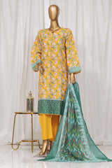 Bin Saeed Stitched 3 Piece Exclusive Printed Lawn Vol-04 Collection-SM-1333-Yellow