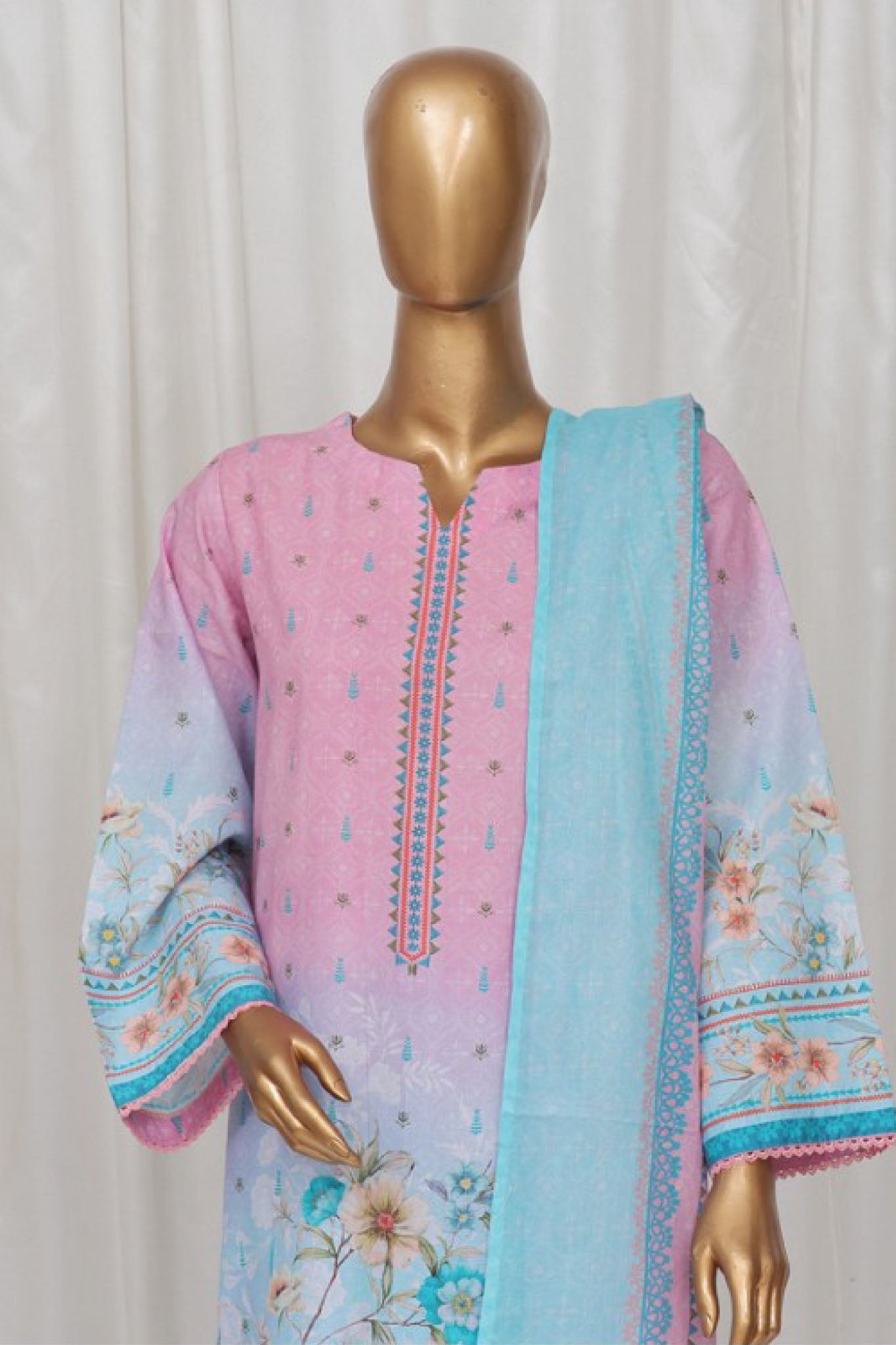 Bin Saeed Stitched 3 Piece Exclusive Printed Lawn Vol-03 Collection-SM-1341-Pink