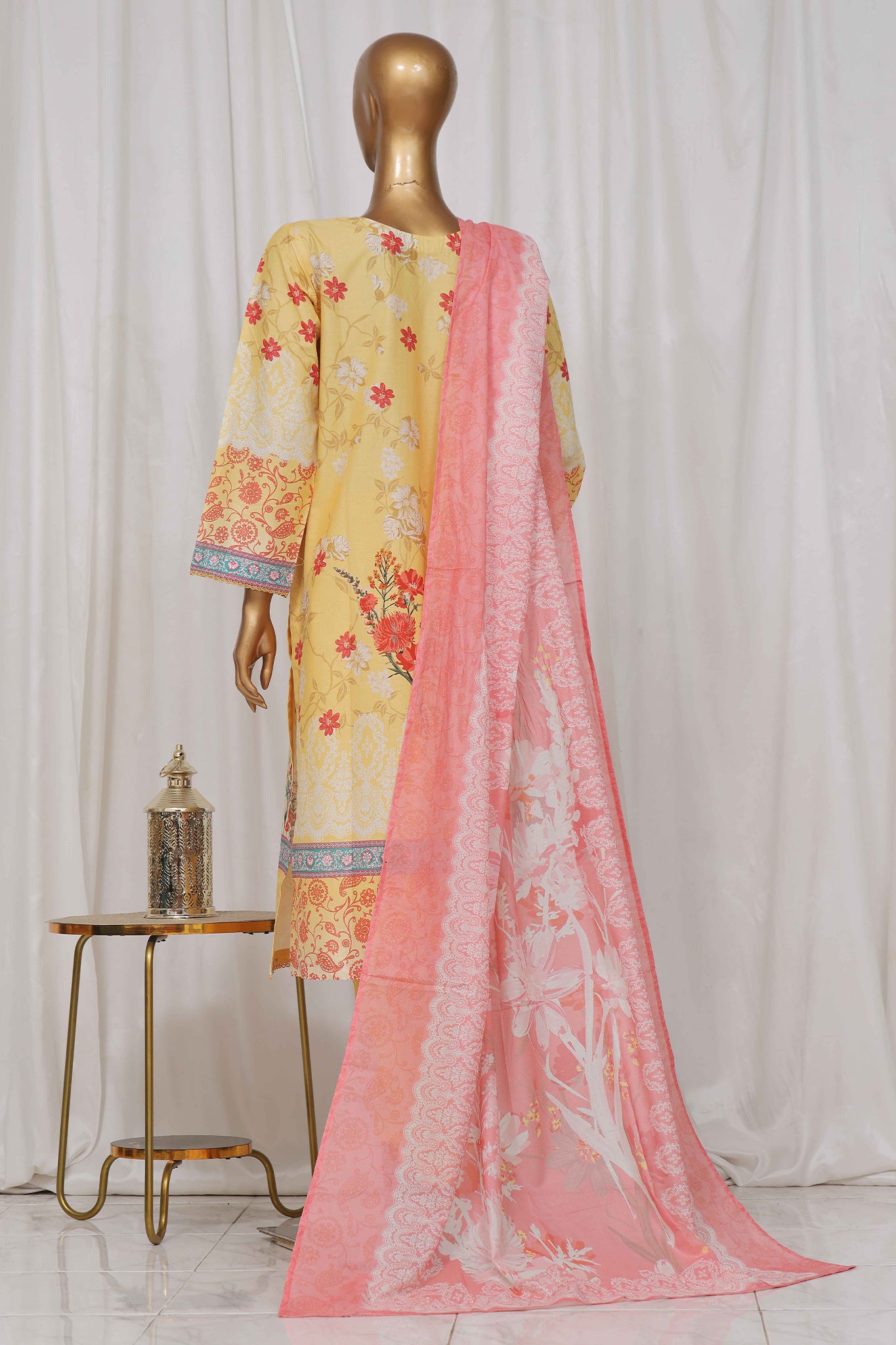 Bin Saeed Stitched 3 Piece Exclusive Printed Lawn Vol-05 Collection-SM-1343-Yellow