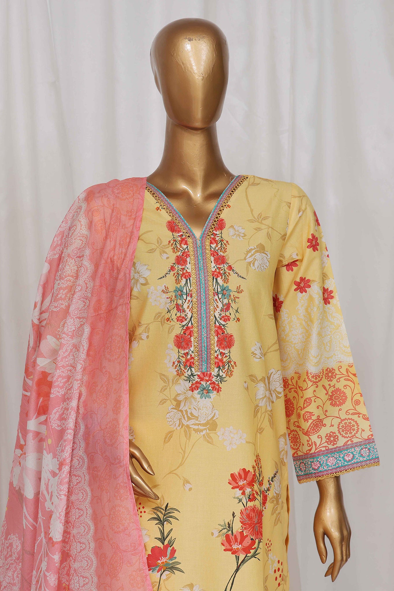 Bin Saeed Stitched 3 Piece Exclusive Printed Lawn Vol-05 Collection-SM-1343-Yellow