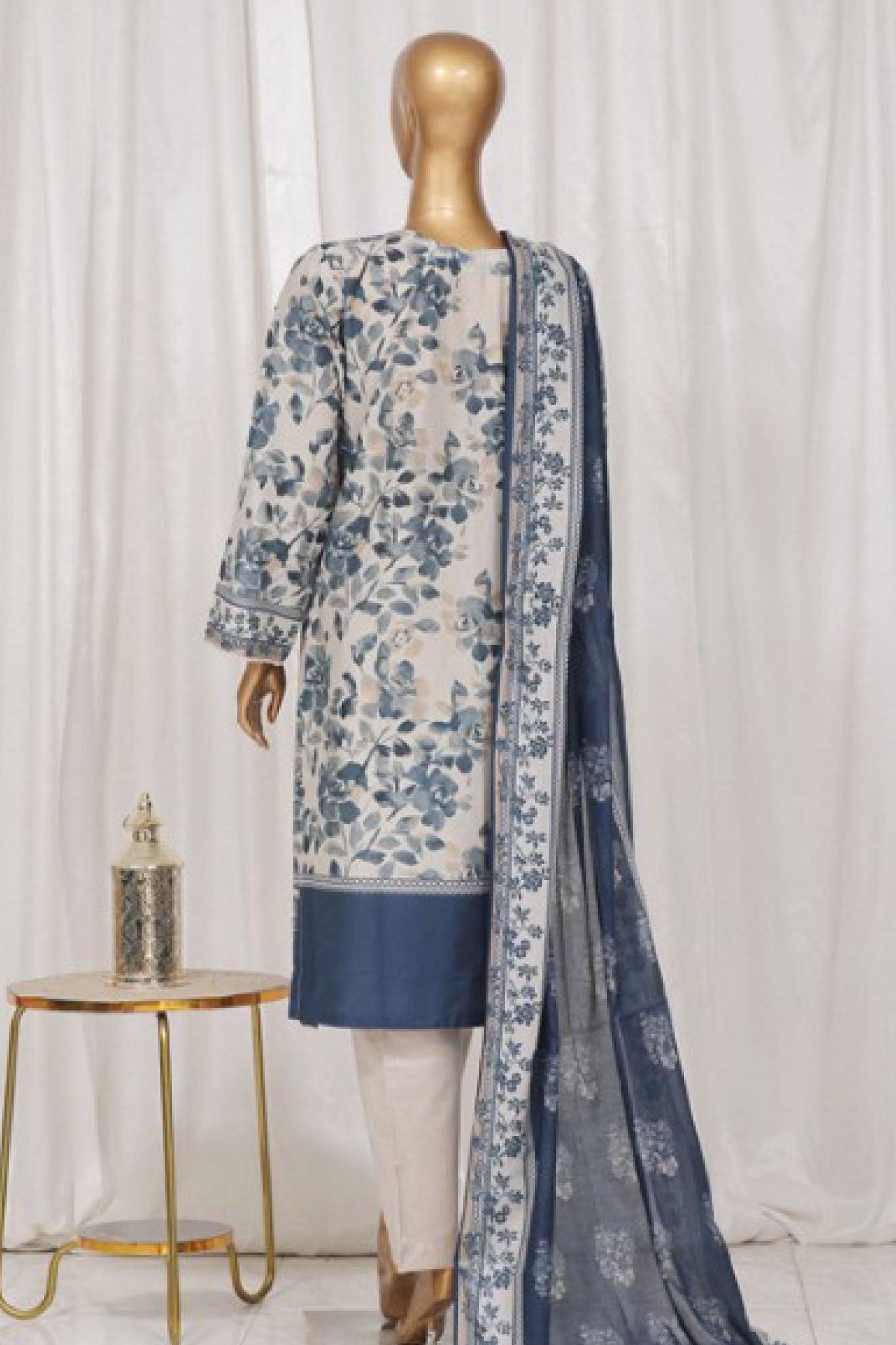 Bin Saeed Stitched 3 Piece Exclusive Printed Lawn Vol-03 Collection-SM-1348-Off White