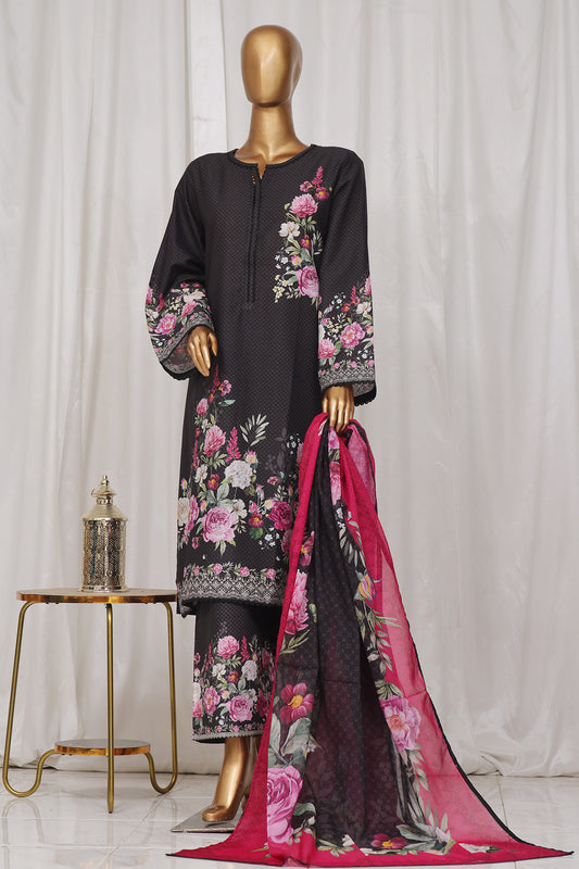 Bin Saeed Stitched 3 Piece Exclusive Printed Lawn Vol-01 Collection-SM-1354-Black