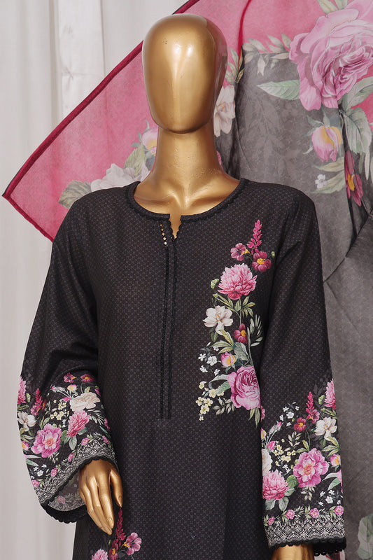 Bin Saeed Stitched 3 Piece Exclusive Printed Lawn Vol-01 Collection-SM-1354-Black