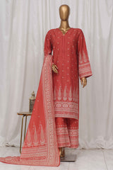 Bin Saeed Stitched 3 Piece Exclusive Printed Lawn Vol-05 Collection-SM-1358-Rust