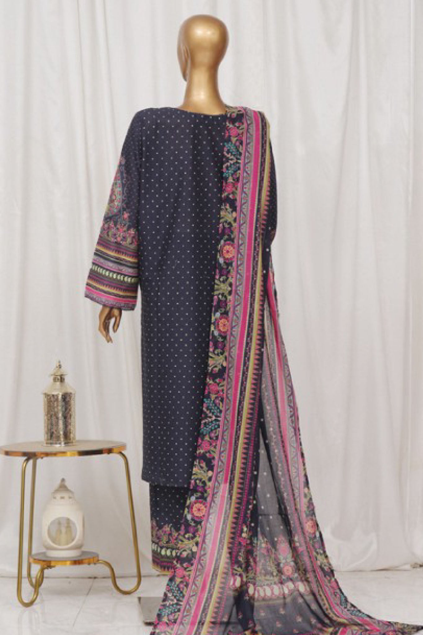 Bin Saeed Stitched 3 Piece Exclusive Printed Lawn Vol-03 Collection-SM-1359-Navy Blue