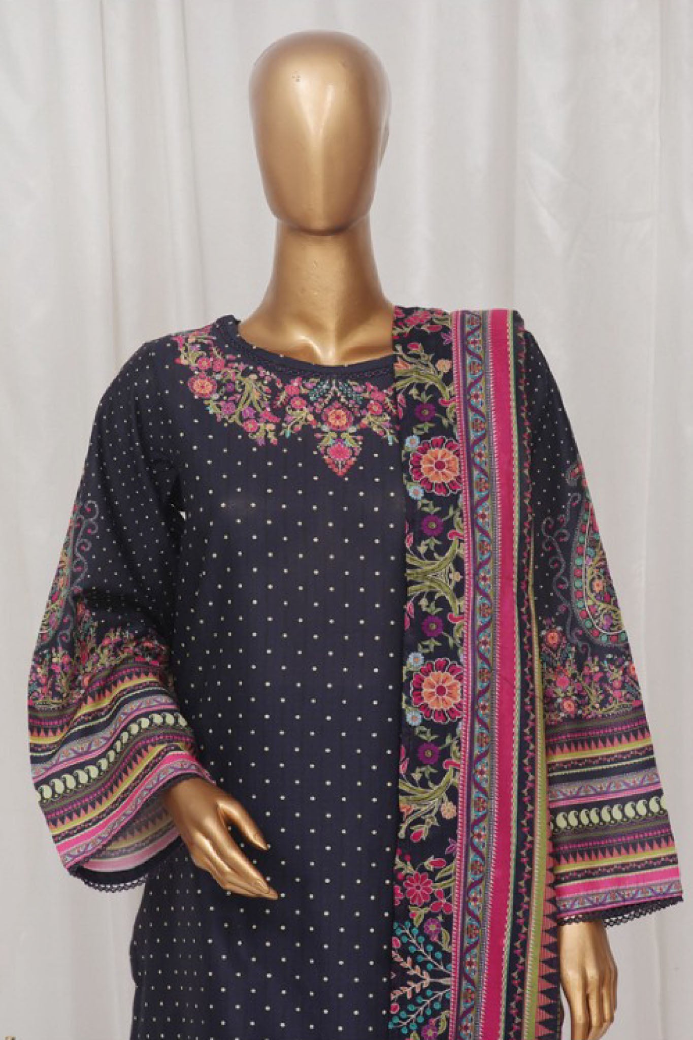 Bin Saeed Stitched 3 Piece Exclusive Printed Lawn Vol-03 Collection-SM-1359-Navy Blue