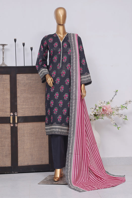 Bin Saeed Stitched 3 Piece Exclusive Printed Lawn Vol-01 Collection-SM-1361-Black