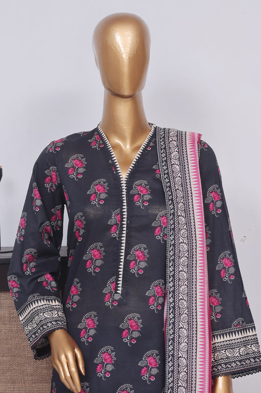 Bin Saeed Stitched 3 Piece Exclusive Printed Lawn Vol-01 Collection-SM-1361-Black