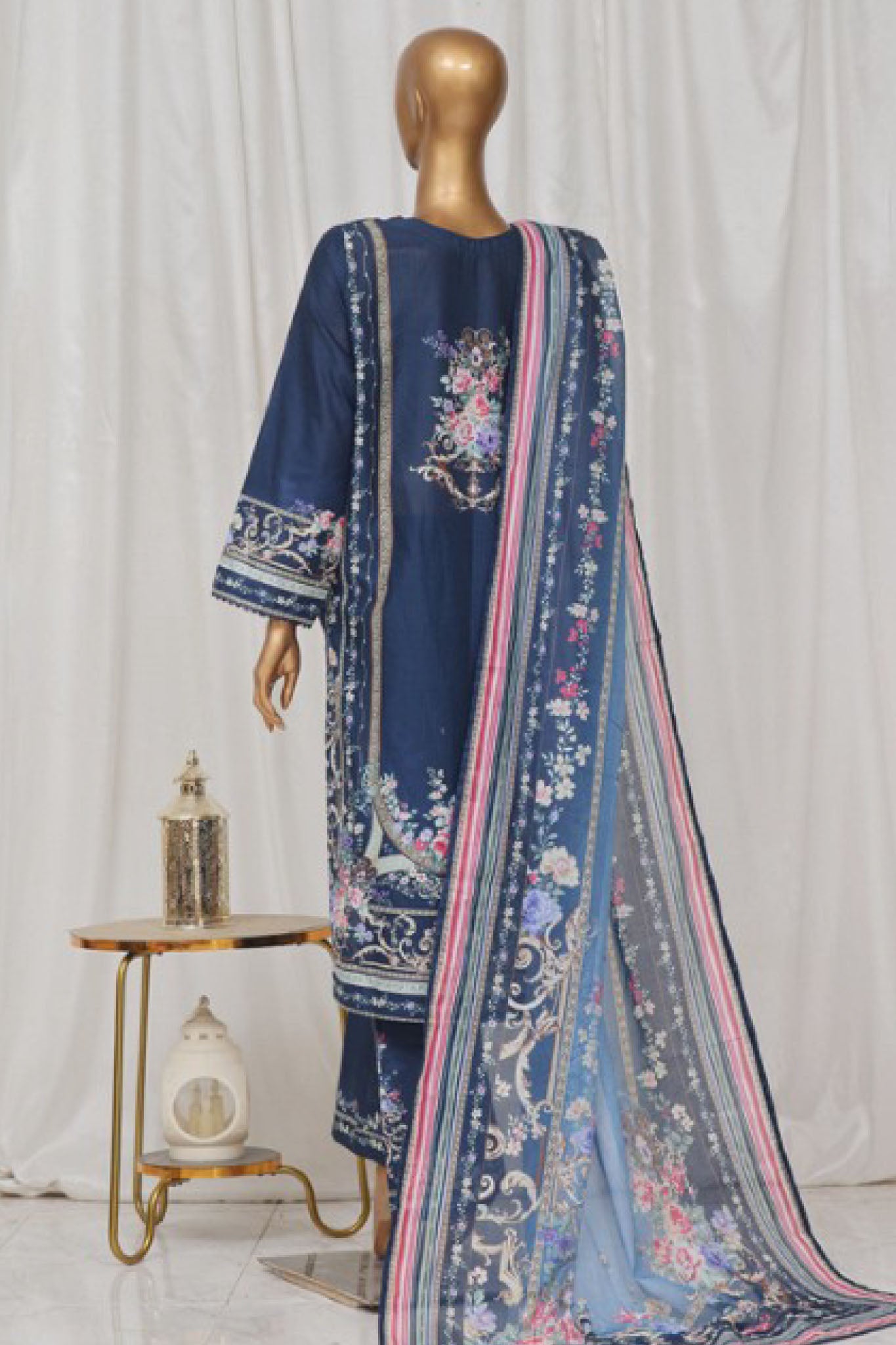 Bin Saeed Stitched 3 Piece Exclusive Printed Lawn Vol-03 Collection-SM-1370-Blue