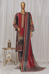 Bin Saeed Stitched 3 Piece Exclusive Printed Lawn Vol-04 Collection-SM-1374-Red